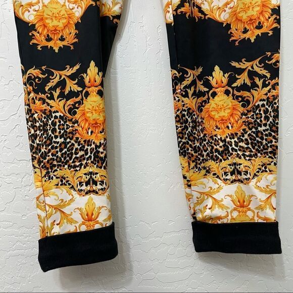 MINKPINK Imperial Jungle Jogger Pants Lion Head Black Orange Leopard Print - Picture 6 of 13